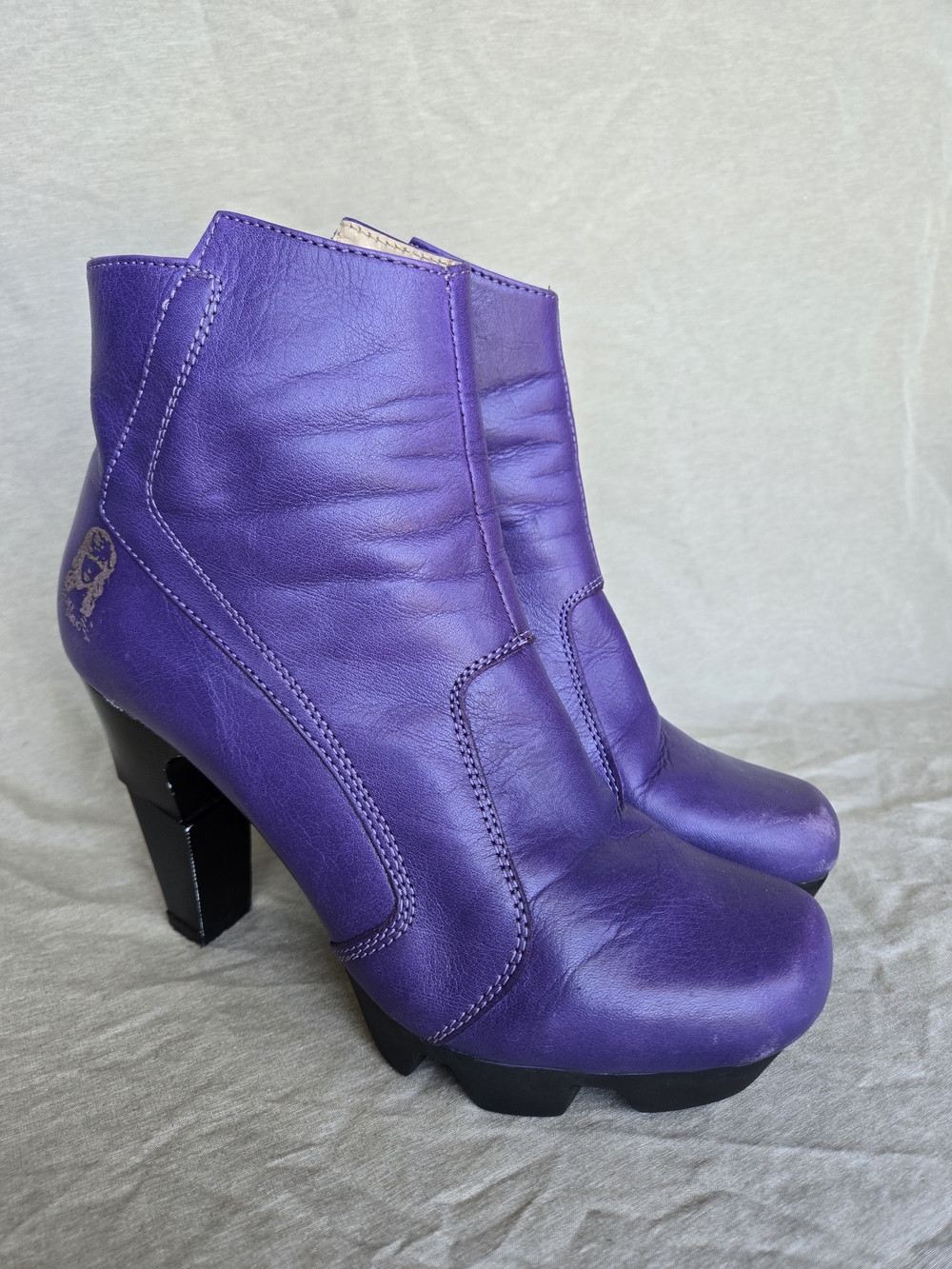 Prophecy Like Smug Bold Purple Leather Platform Ankle Boots Size EU 36